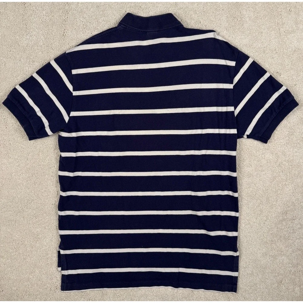 RALPH LAUREN POLO Men's Large Navy Striped Y2K Shirt Preppy 100% Cotton #1430